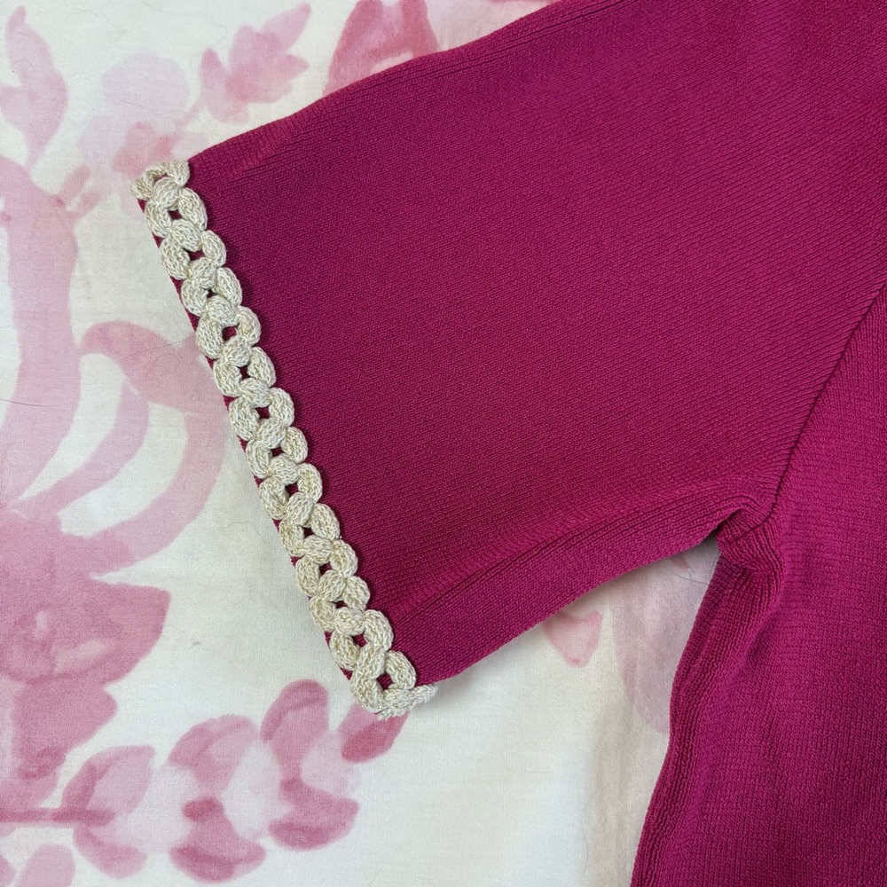 Alexia Admor Fuchsia Pink Polo Top with Pearl Trim - Picture 4 of 7